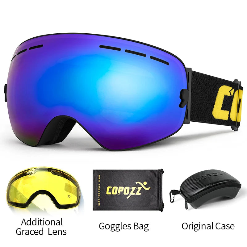 COPOZZ Gafas de esquí para adultos, lentes de 2 capas, antivaho, UV400, gafas esféricas para snowboard de día y noche, conjunto de gafas de esquí para hombres y mujeres