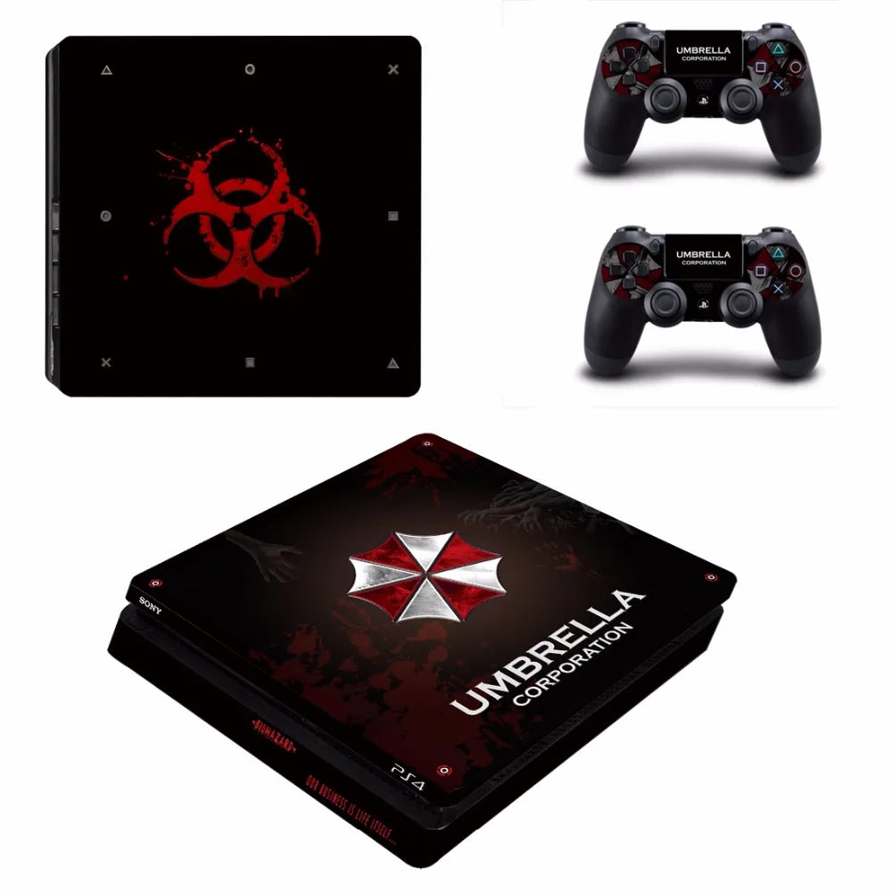 Adhesivo decorativo de Biohazard Umbrella para consola PS4 Slim y mando