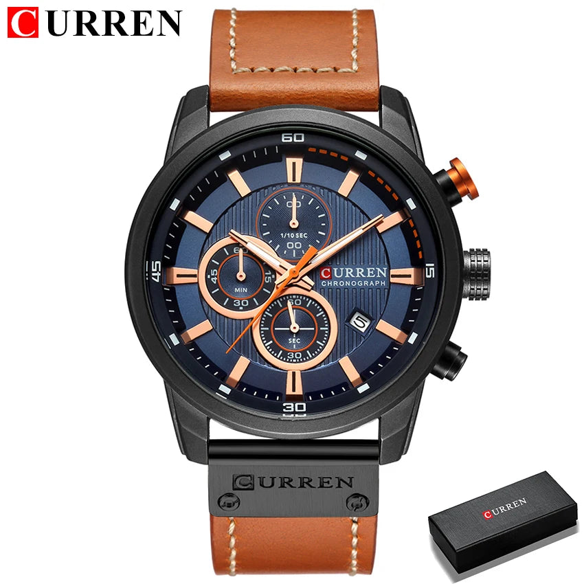 CURREN Marca Reloj Hombre Cuero Deportes Relojes Hombre Ejército Militar Reloj de Pulsera de Cuarzo Cronógrafo Reloj Masculino Relogio Masculino