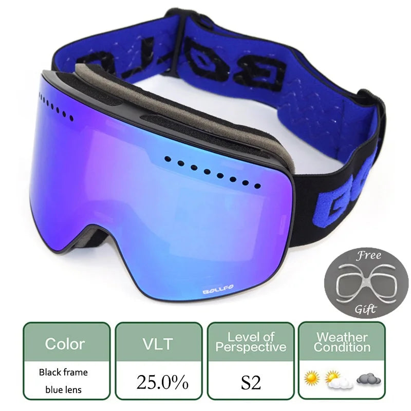 Gafas de esquí para esquiar, gafas magnéticas de doble lente para montañismo, gafas de esquí antiniebla UV400, máscara para moto de nieve para hombres y mujeres