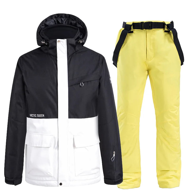 Nueva moda Color a juego traje de esquí hombres mujeres a prueba de viento impermeable esquí Snowboard chaqueta y pantalones traje de nieve invierno