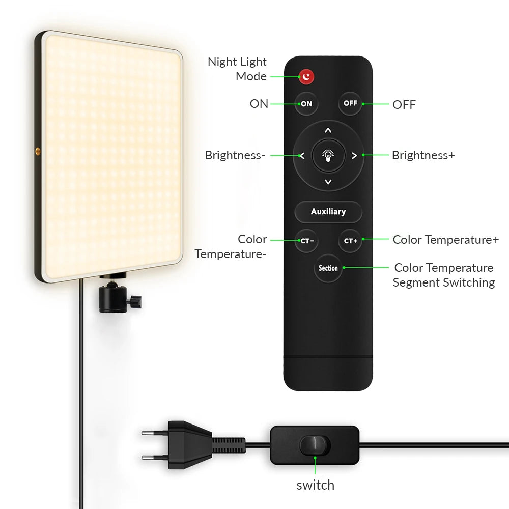 Panel de luz Led regulable de 10 pulgadas con montura monopié, 3200k-6000k, iluminación de fotografía, Control remoto para lámpara de vídeo de Youtube