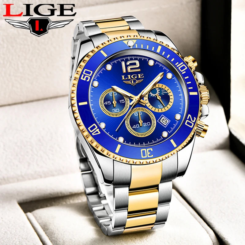 Reloj de pulsera para hombre 2025LIGE, nuevo modelo de cuarzo a la moda, deportivo, de acero inoxidable, con fecha, luminoso e impermeable, Relogio Masculino Reloj