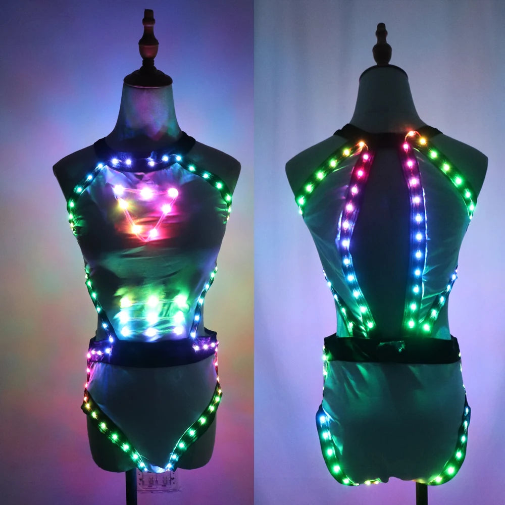 Vestidos de luz LED a todo Color para discoteca, Bikini Sexy con sujetador brillante para baile, Bar, Club nocturno, traje de actuación de cantante de GOGO