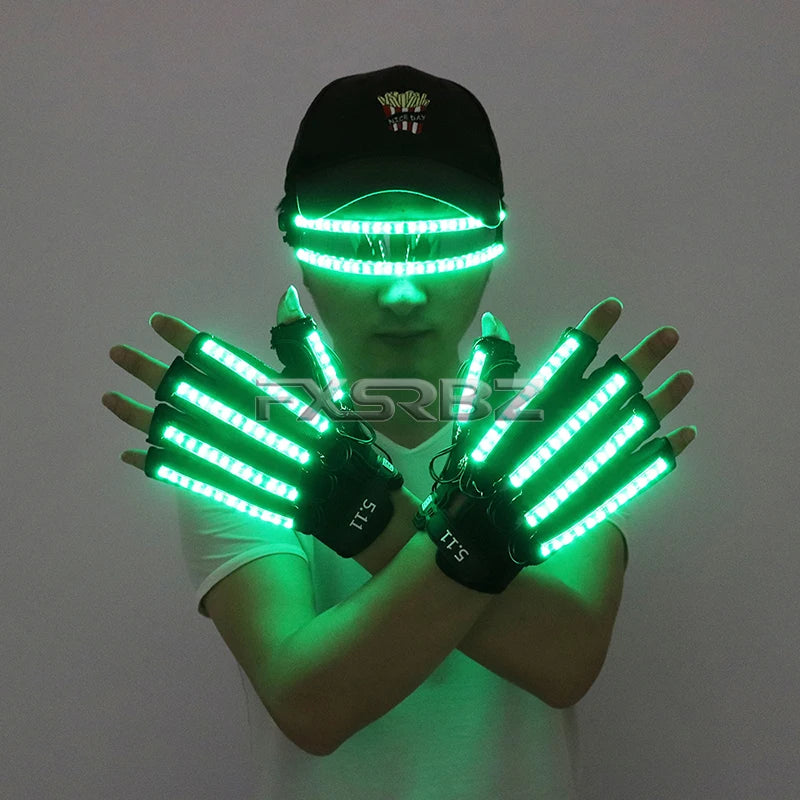 Guantes LED luminosos, gafas para Halloween, Bar, Club nocturno, baile mecánico, actuaciones, accesorios, suministros para fiestas