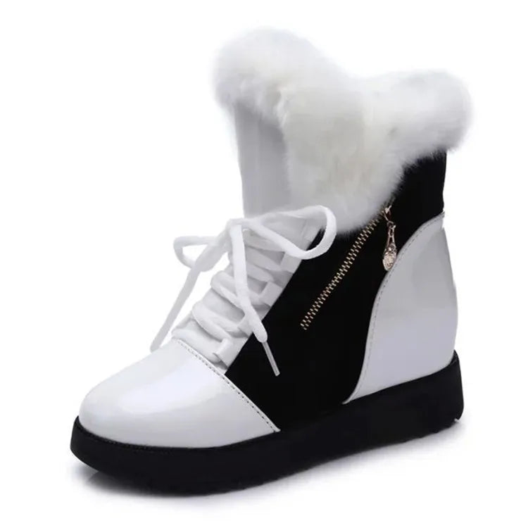 Botas cortas cálidas para mujer, botines de suela gruesa con tacón de pendiente, a juego de colores, informales, sencillos, 2023