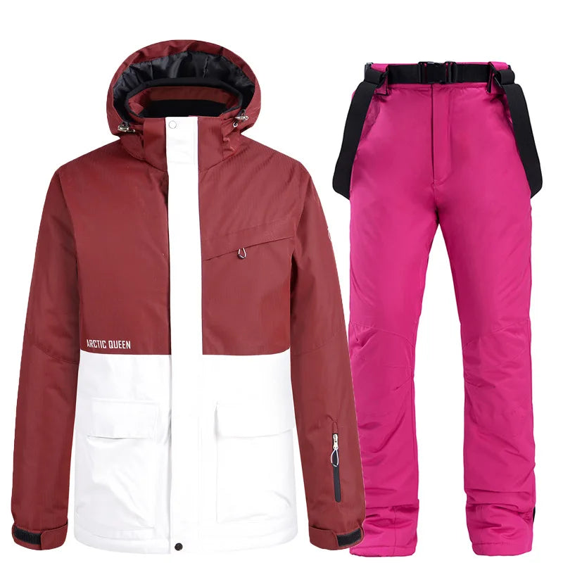 Nueva moda Color a juego traje de esquí hombres mujeres a prueba de viento impermeable esquí Snowboard chaqueta y pantalones traje de nieve invierno