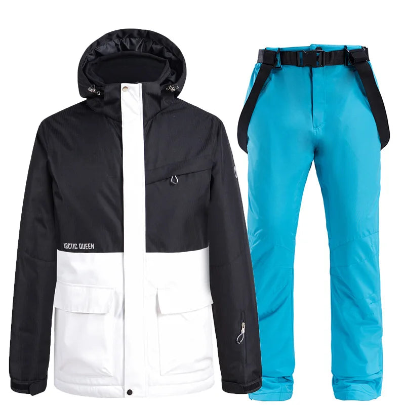 Nueva moda Color a juego traje de esquí hombres mujeres a prueba de viento impermeable esquí Snowboard chaqueta y pantalones traje de nieve invierno