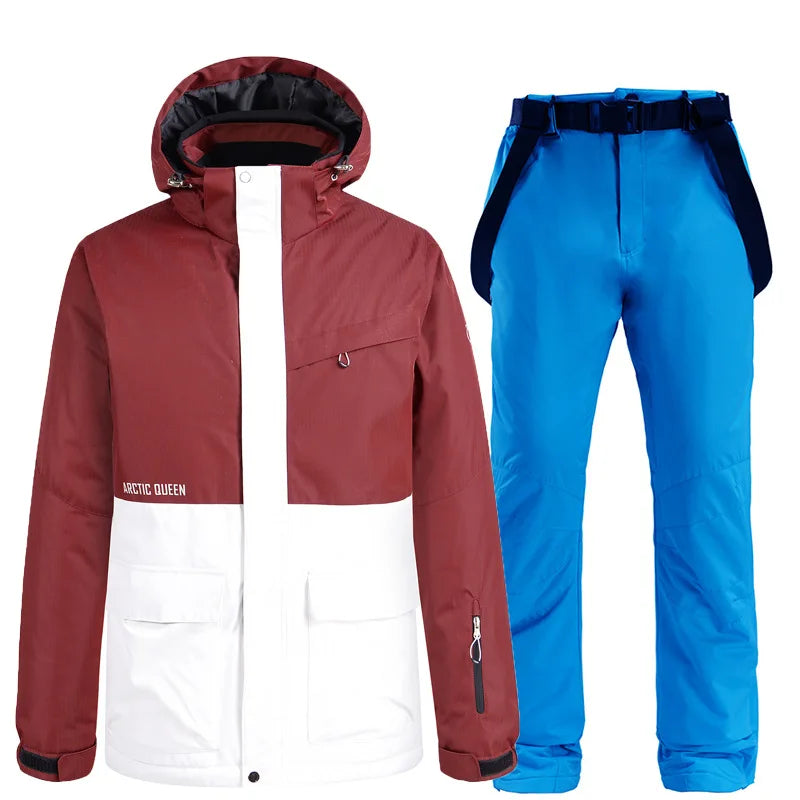 Nueva moda Color a juego traje de esquí hombres mujeres a prueba de viento impermeable esquí Snowboard chaqueta y pantalones traje de nieve invierno