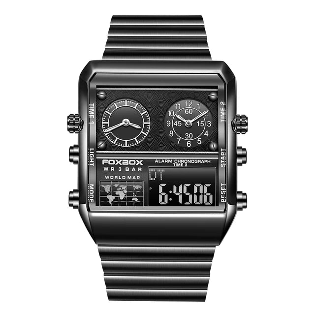 LIGE New Fashion Square Watch Men Casual Sports Military Quartz Chronograph Wristwatches Waterproof Dual Display Watch For Men