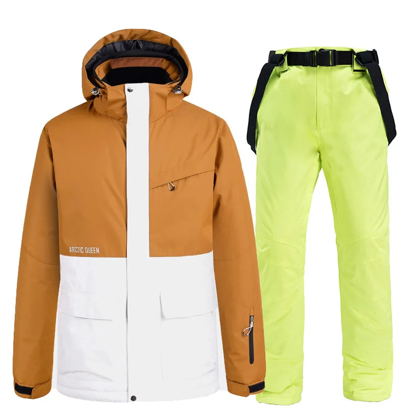 Nueva moda Color a juego traje de esquí hombres mujeres a prueba de viento impermeable esquí Snowboard chaqueta y pantalones traje de nieve invierno