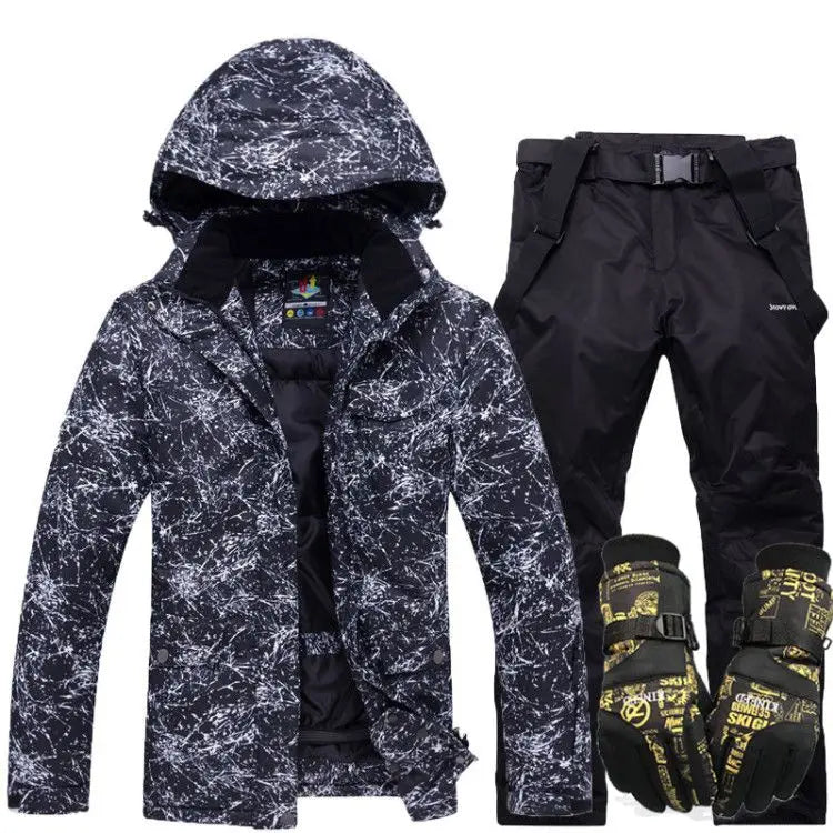 Nuevo traje de esquí grueso y cálido para hombre y mujer, guantes de esquí impermeables a prueba de viento, chaqueta de snowboard, conjunto de pantalones para hombre de talla grande 3XL