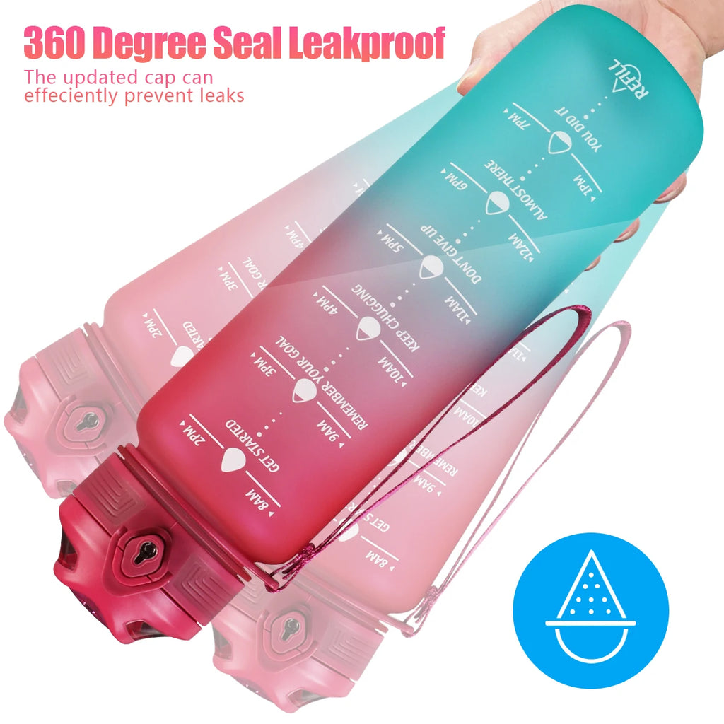 Botellas de agua Lunidry de 1 litro con marcador de tiempo de paja, jarra de agua motivacional, sin BPA, a prueba de fugas, de gran capacidad, para exteriores