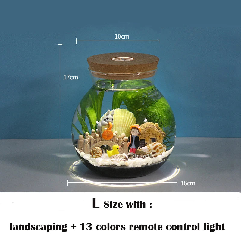 Portable Ecological Bottle Micro Landscape Aquarium Landscape Bucket Fish Tank Office Desktop Glass Ecological Bottle Fish Tank