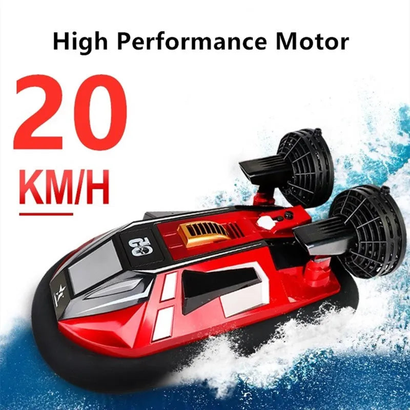 Aerodeslizador RC de simulación anfibio con control remoto 2.4G, juguete de barco anfibio RC de alta velocidad, resistente al agua, con navegación en reversa y derrape