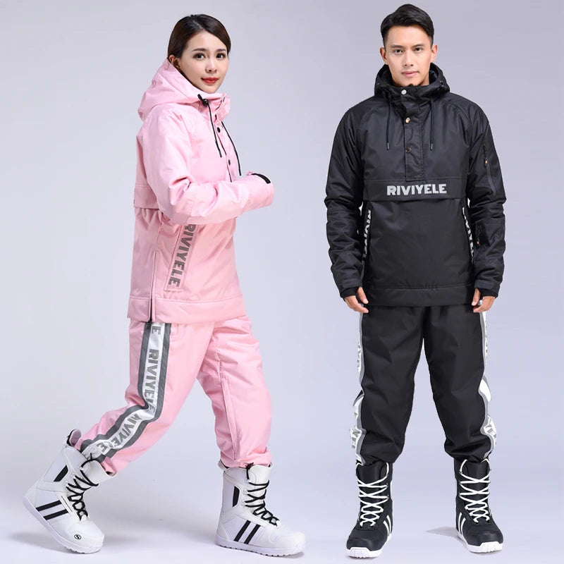 Traje de esquí para hombre y mujer, conjunto cálido de Sudadera con capucha de esquí, chaqueta y pantalones impermeables a prueba de viento, traje de Snowboard Unisex, invierno, nuevo