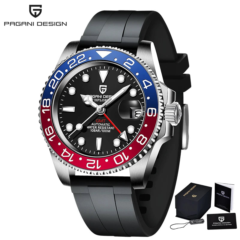 Reloj mecánico automático para hombre PAGANI DESIGN, cristal de zafiro, 40 mm, bisel cerámico, GMT, reloj de pulsera deportivo de marca superior, resistente al agua