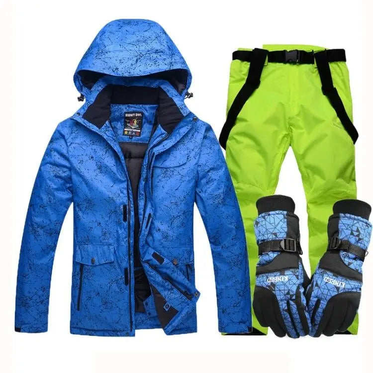 Nuevo traje de esquí grueso y cálido para hombre y mujer, guantes de esquí impermeables a prueba de viento, chaqueta de snowboard, conjunto de pantalones para hombre de talla grande 3XL