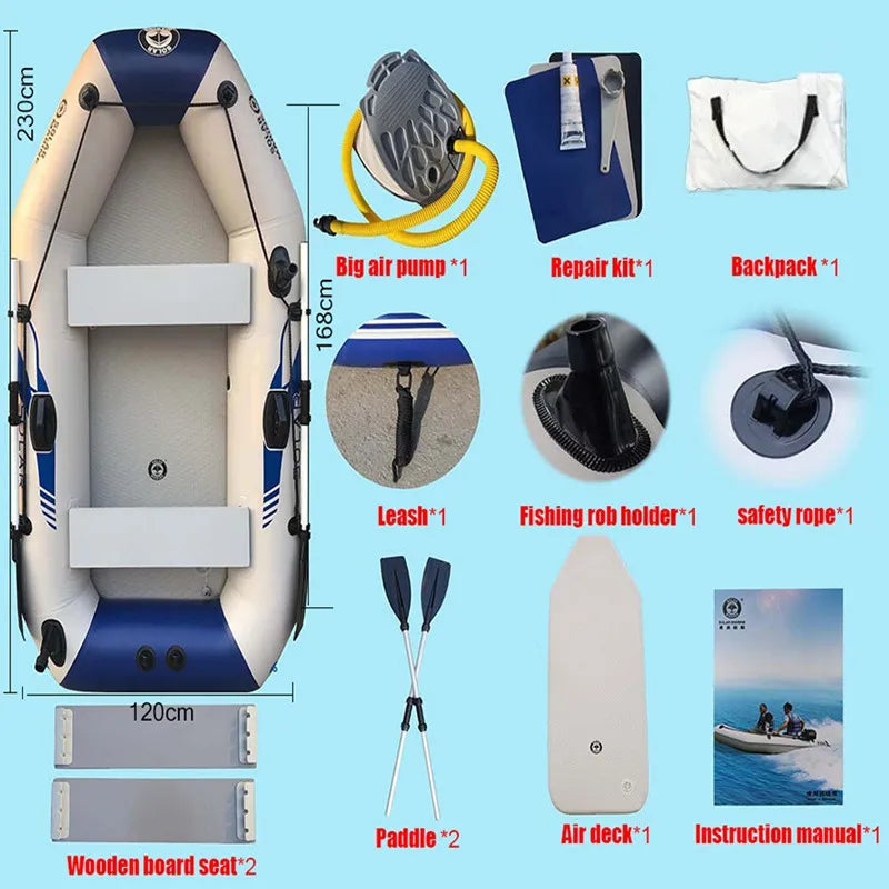 Solarmarine B230-3 Barco de pesca inflable de PVC, kayak de carreras, canoa con accesorios gratuitos para deportes acuáticos al aire libre, 3 personas