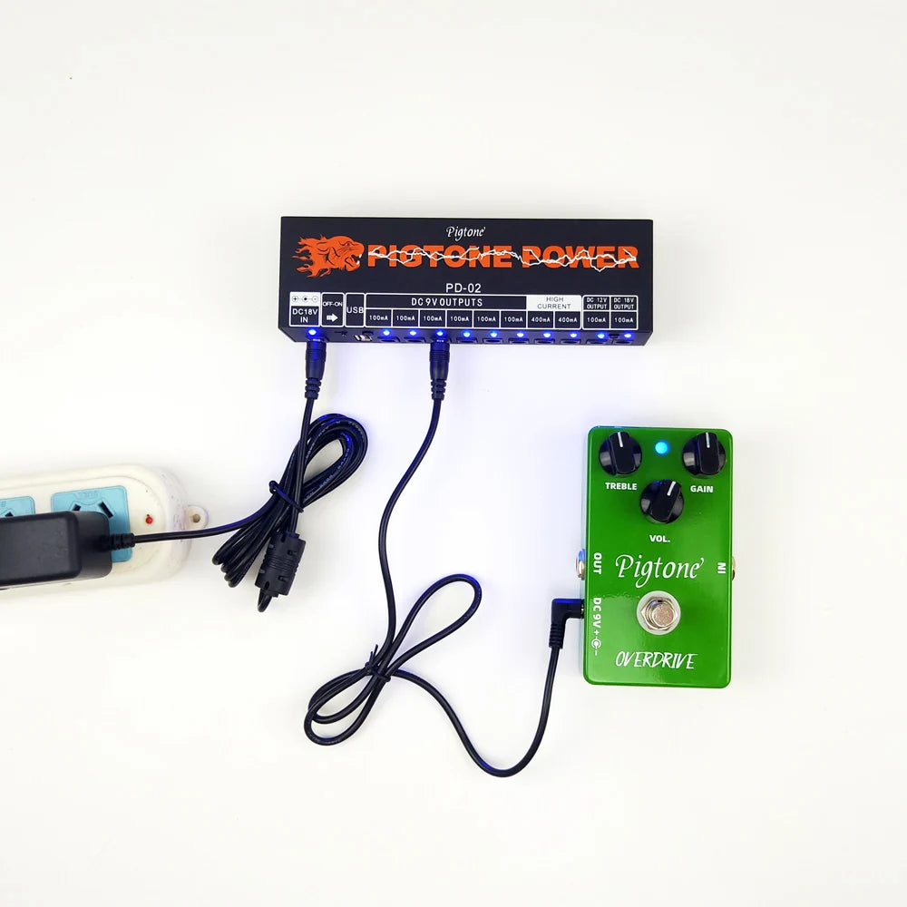 Pigtone-fuente de alimentación de Pedal de guitarra PD-02, salida de 10 vías, efectos de guitarra eléctrica, con carga USB