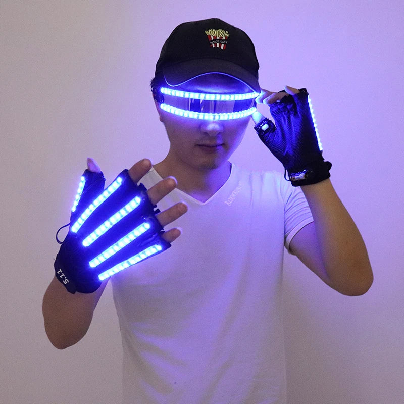 Guantes LED luminosos, gafas para Halloween, Bar, Club nocturno, baile mecánico, actuaciones, accesorios, suministros para fiestas