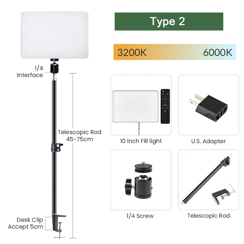 Panel de luz Led regulable de 10 pulgadas con montura monopié, 3200k-6000k, iluminación de fotografía, Control remoto para lámpara de vídeo de Youtube