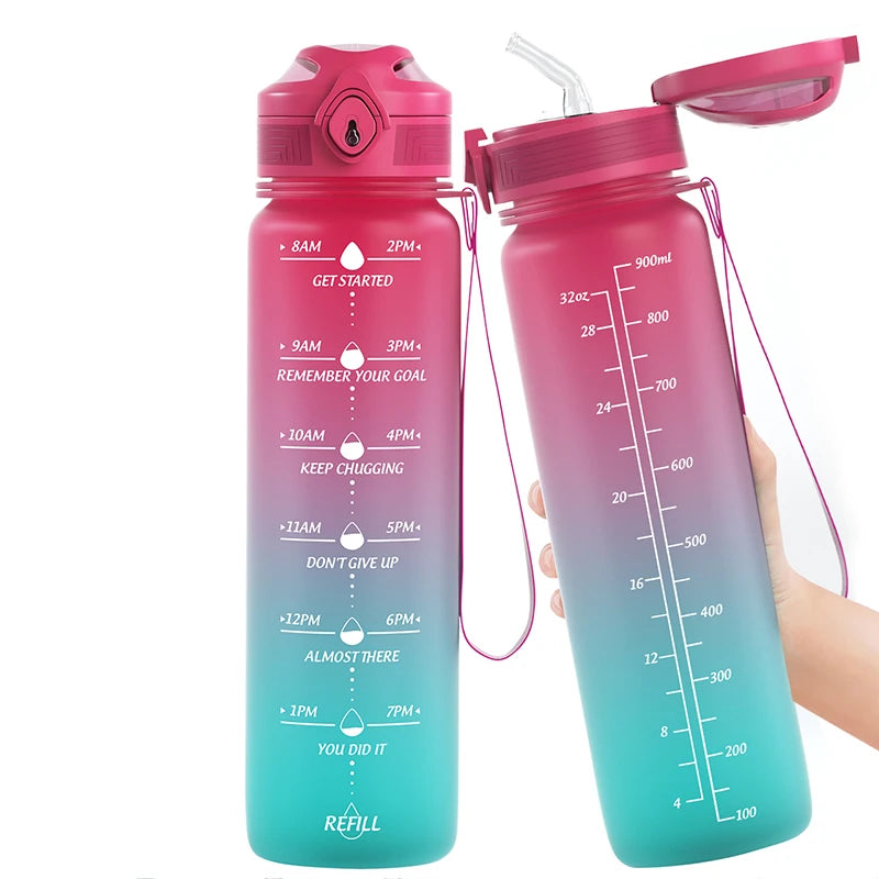 Botellas de agua Lunidry de 1 litro con marcador de tiempo de paja, jarra de agua motivacional, sin BPA, a prueba de fugas, de gran capacidad, para exteriores
