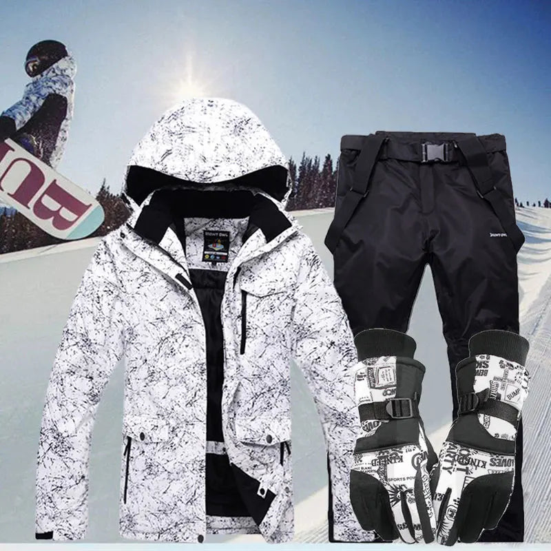 Nuevo traje de esquí grueso y cálido para hombre y mujer, guantes de esquí impermeables a prueba de viento, chaqueta de snowboard, conjunto de pantalones para hombre de talla grande 3XL