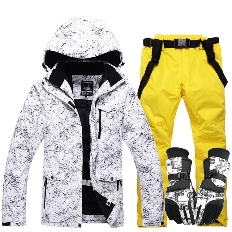 Nuevo traje de esquí grueso y cálido para hombre y mujer, guantes de esquí impermeables a prueba de viento, chaqueta de snowboard, conjunto de pantalones para hombre de talla grande 3XL