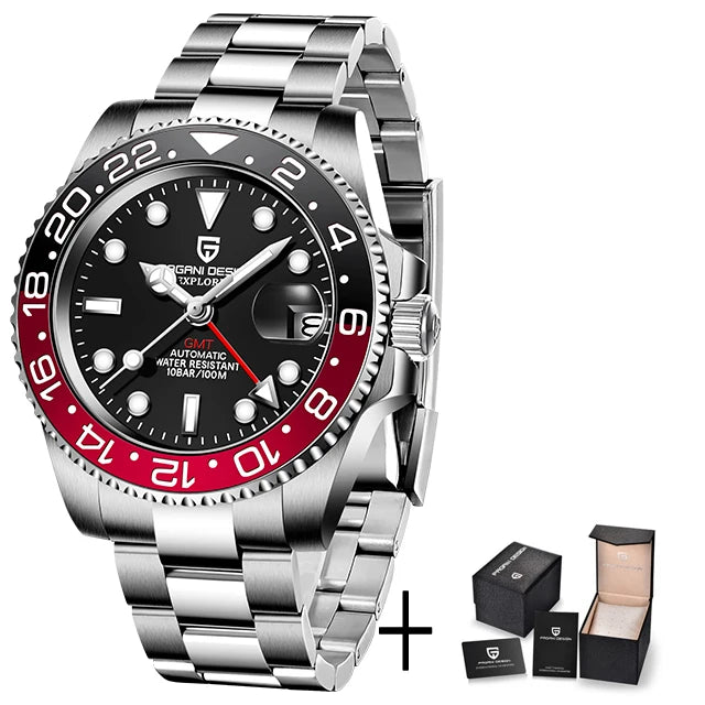 PAGANI DESIGN Reloj automático para hombre, cristal de zafiro, 40 mm, cerámica, GMT, reloj de pulsera mecánico, marca de lujo, deportivo, impermeable