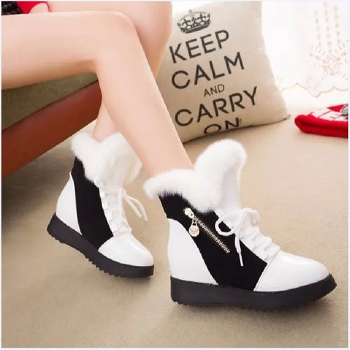 Botas cortas cálidas para mujer, botines de suela gruesa con tacón de pendiente, a juego de colores, informales, sencillos, 2023