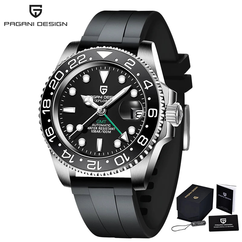 Reloj mecánico automático para hombre PAGANI DESIGN, cristal de zafiro, 40 mm, bisel cerámico, GMT, reloj de pulsera deportivo de marca superior, resistente al agua