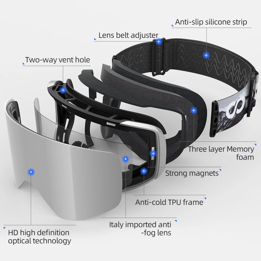 COPOZZ-gafas de esquí profesionales para invierno, gafas magnéticas de cambio rápido de doble capa antiniebla para Snowboard, equipo de esquí para hombres y mujeres