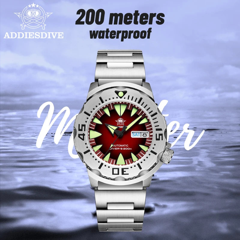 Reloj de buceo para hombre ADDIESDIVE AD2103 de 42 mm con movimiento NH36A, bisel de acero con indicador de día y semana, estilo Captain Willard Monster