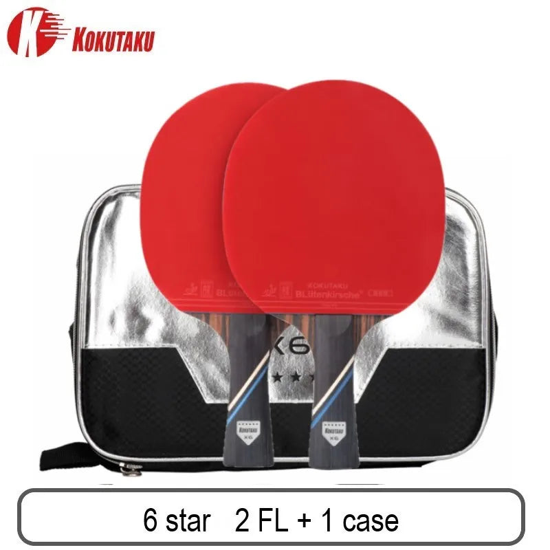 Raqueta de ping pong profesional KOKUTAKU ITTF de 4/5/6 estrellas, raqueta de tenis de mesa de carbono, juego de paletas de murciélago, espinillas en goma con bolsa
