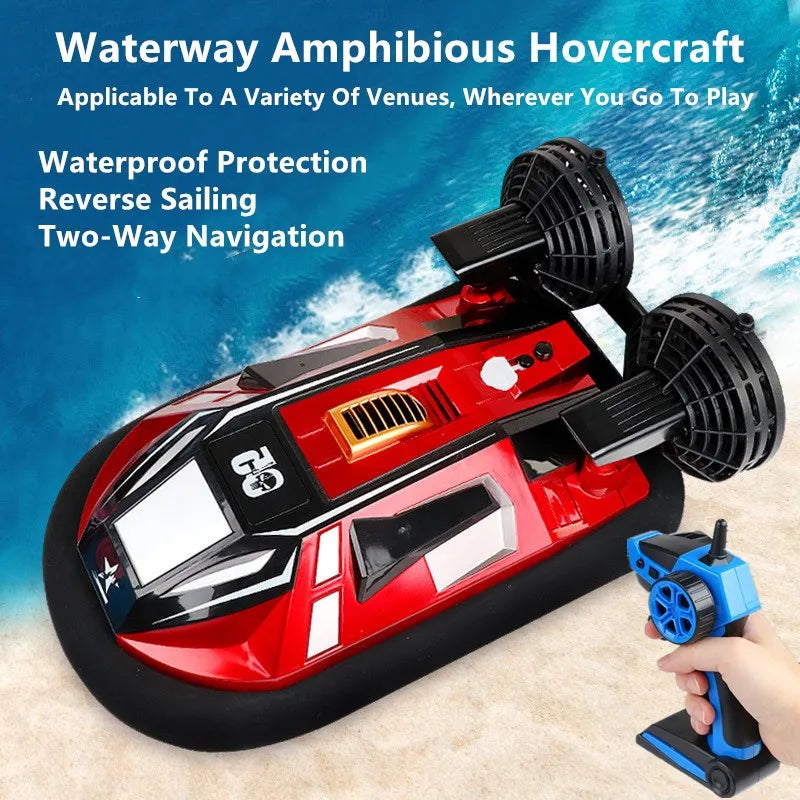 Aerodeslizador RC de simulación anfibio con control remoto 2.4G, juguete de barco anfibio RC de alta velocidad, resistente al agua, con navegación en reversa y derrape
