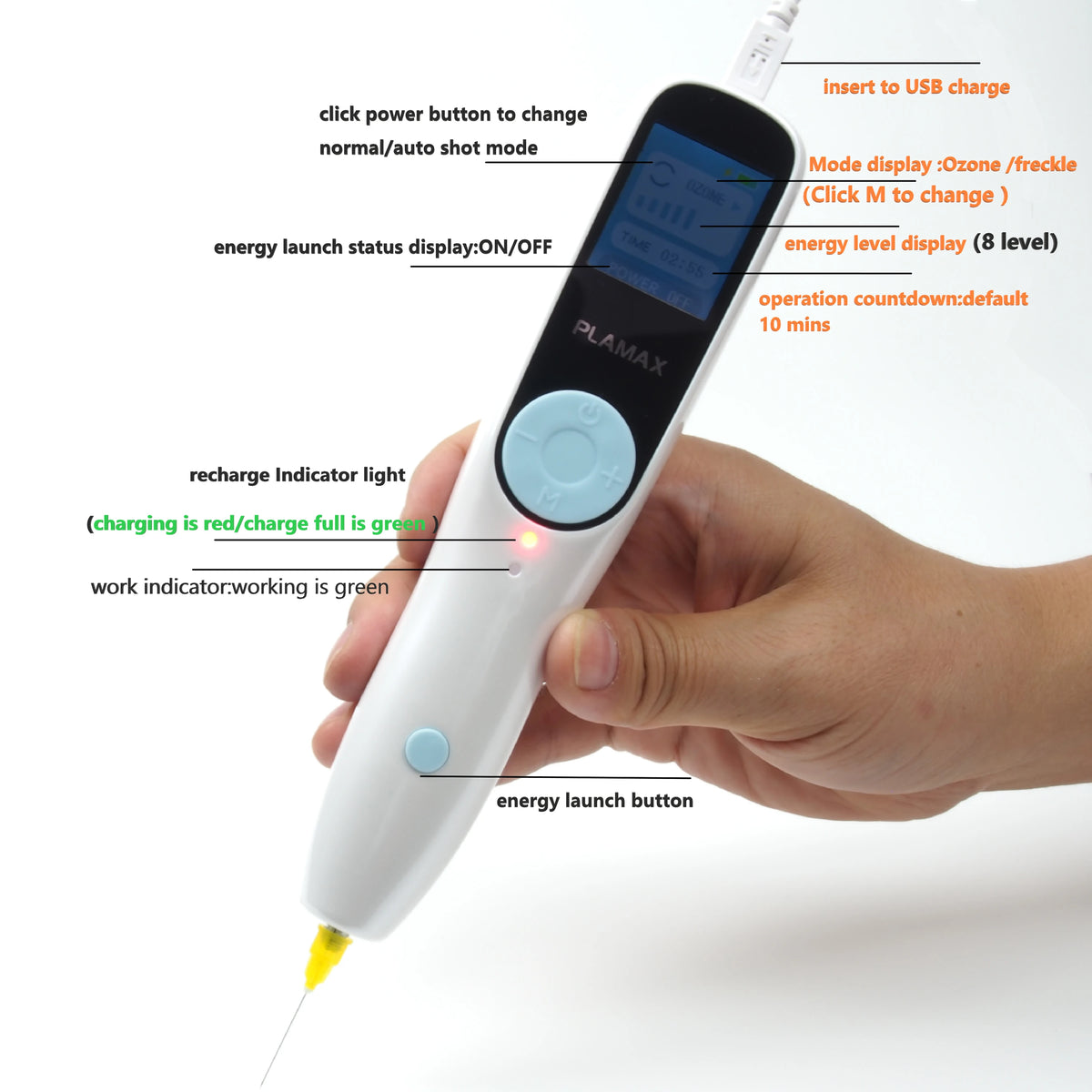 Plamax-Bolígrafo de ducha de Plasma con fibroblasto de ozono, 2 en 1, eliminador automático de verrugas, pecas, topos, levantamiento de párpados, eliminación de acné, dispositivo de cuidado de la piel
