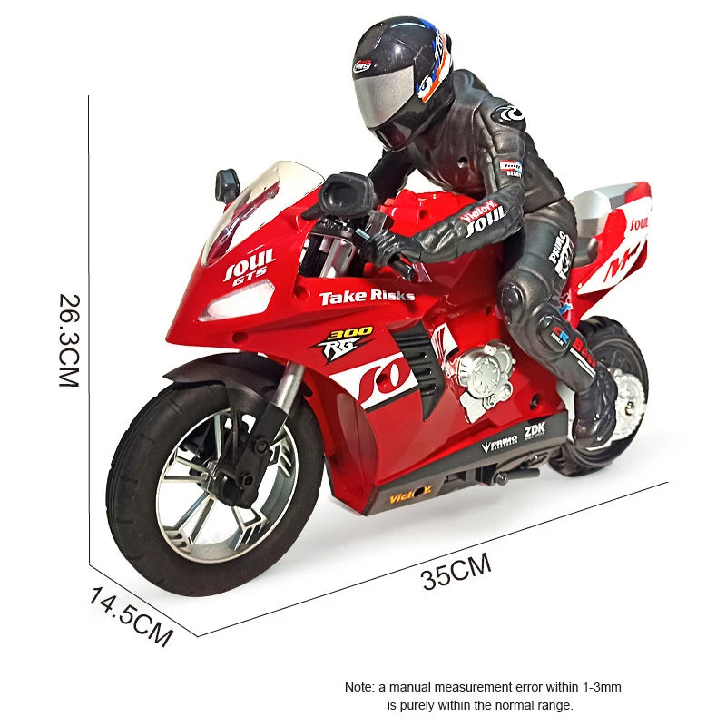 Motocicleta de control remoto de simulación, sistema de equilibrio autoestabilizador, conducción acrobática, rotación in situ, luz genial, coche RC para niños