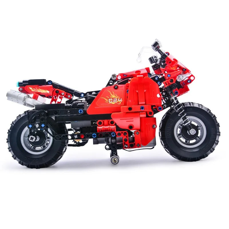 Bloques de construcción motocicleta de control remoto de alta imitación con amortiguador de resorte y luces LED, juguetes de ensamblaje para niños