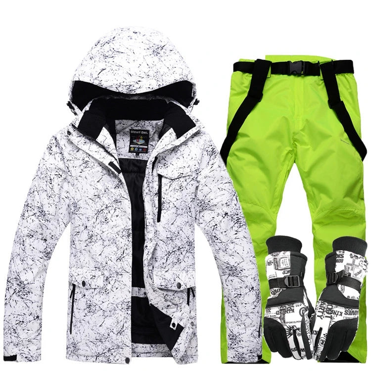 Nuevo traje de esquí grueso y cálido para hombre y mujer, guantes de esquí impermeables a prueba de viento, chaqueta de snowboard, conjunto de pantalones para hombre de talla grande 3XL