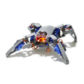 Kit de robot araña cuadrúpedo con chasis gris, servos azules y circuito con cables