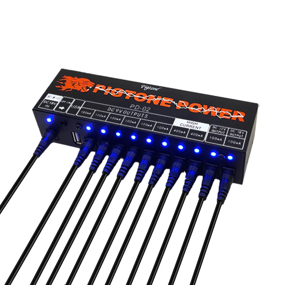 Pigtone-fuente de alimentación de Pedal de guitarra PD-02, salida de 10 vías, efectos de guitarra eléctrica, con carga USB