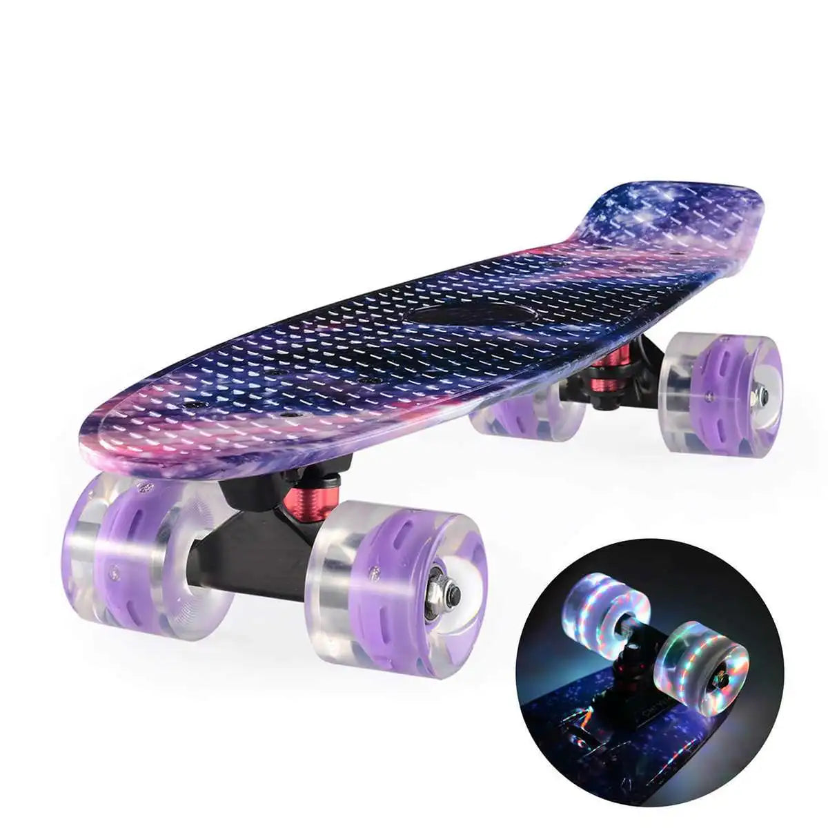 Monopatín de 22 pulgadas, tablero de crucero, 22 "X 6", Retro, Longboard, Skate, gráfico de galaxia, luz Led completa, regalo de Navidad para niño y niña
