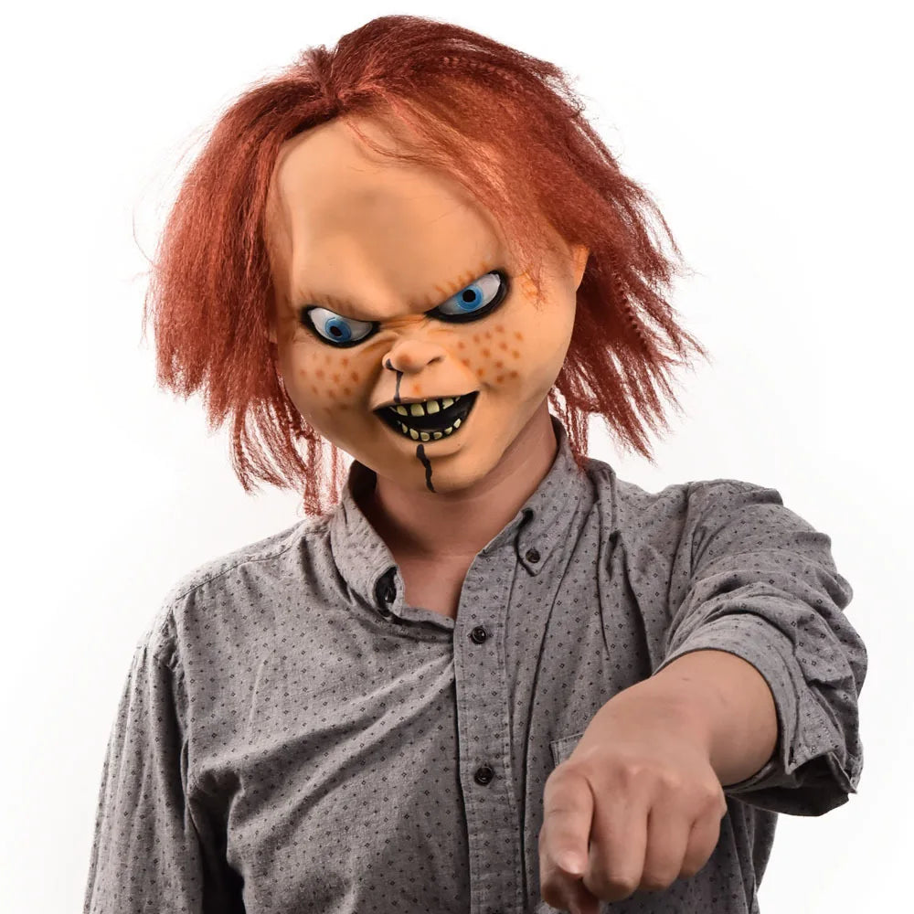 Máscara de Chucky para niños, disfraz de juego, máscaras de Chucky fantasma, Cara de terror, máscara de látex, casco de muñeca asesina de diablo de Halloween, 2021