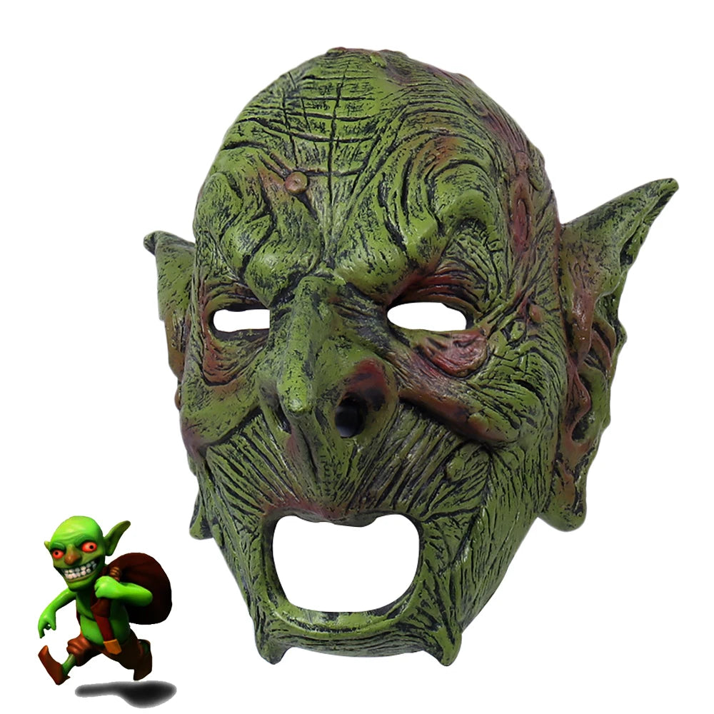 Máscara de Goblin para disfraz de Halloween, máscara facial de Gnomo Greepy, goblinoide de látex, utilería para casco de Carnaval