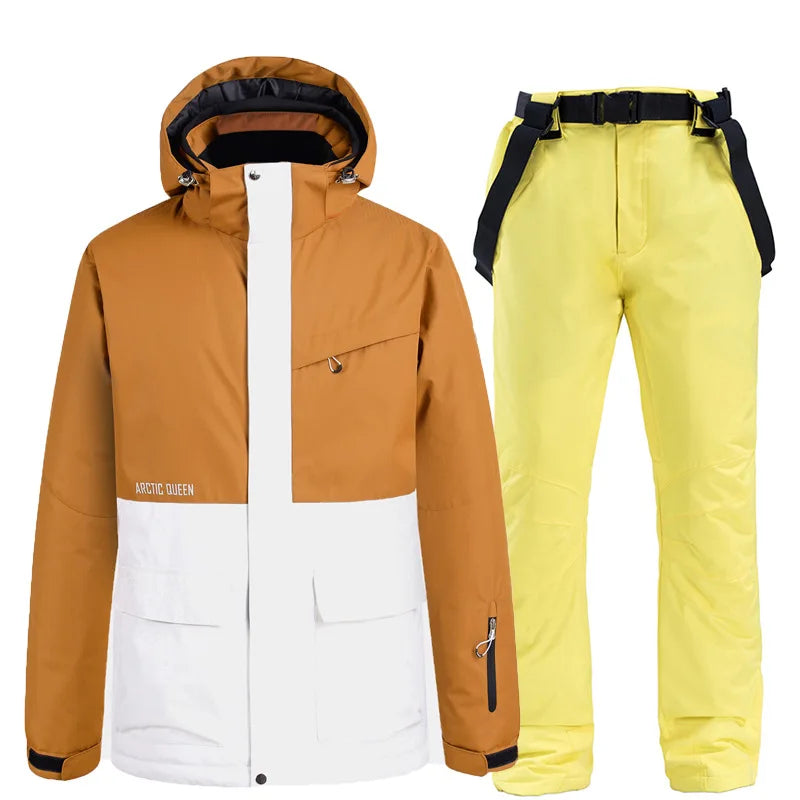 Nueva moda Color a juego traje de esquí hombres mujeres a prueba de viento impermeable esquí Snowboard chaqueta y pantalones traje de nieve invierno