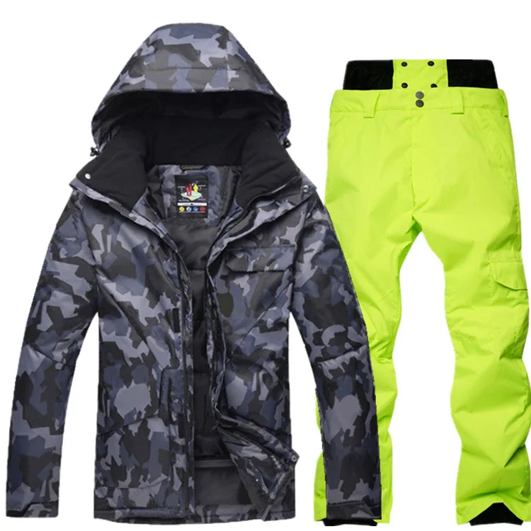 Nuevo traje de esquí de camuflaje para hombre, chaqueta de Snowboard impermeable y transpirable, pantalones de nieve de invierno, trajes para hombre, conjuntos de esquí y snowboard
