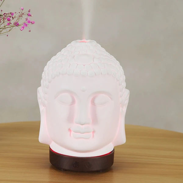 Difusor de Aceites Esenciales de 100ml con Cabeza de Buda, Humidificador con Lámpara Nocturna, Difusor de Aromaterapia para el Hogar