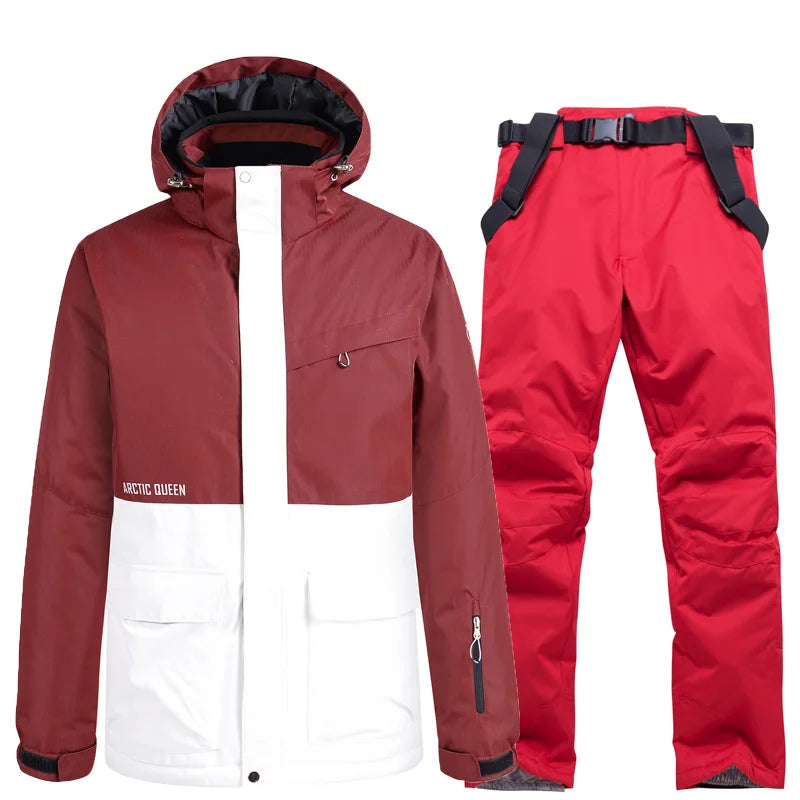 Nueva moda Color a juego traje de esquí hombres mujeres a prueba de viento impermeable esquí Snowboard chaqueta y pantalones traje de nieve invierno