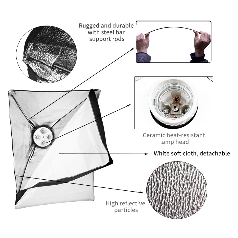 SH 50x70CM Kit de caja blanda de cuatro lámparas iluminación fotográfica con 8 Uds bombilla caja suave iluminación fotográfica accesorios para fotografía de cámara